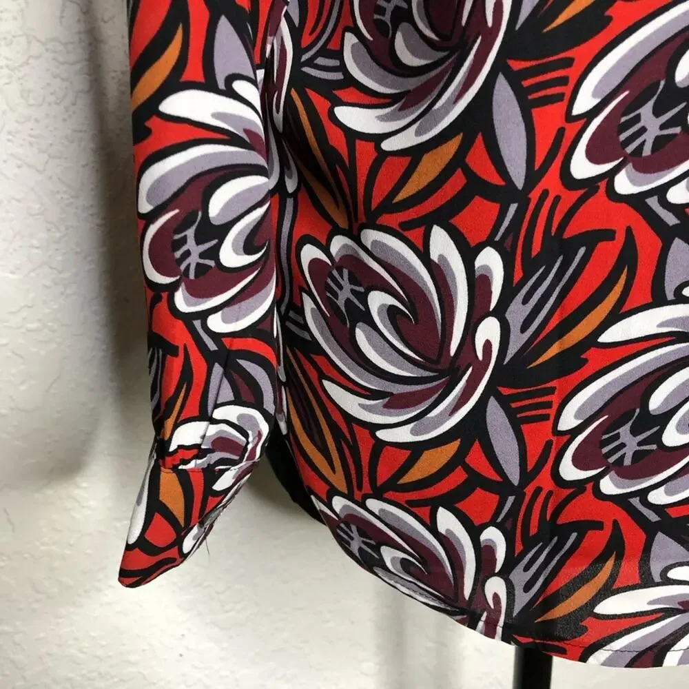 LOFT orange maroon white floral long sleeve top size Extra Small Petite XSP